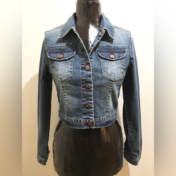 Forever 21 Life in Progress Cropped Cotton Vintage Denim Jacket Size Medium - Picture 1 of 8